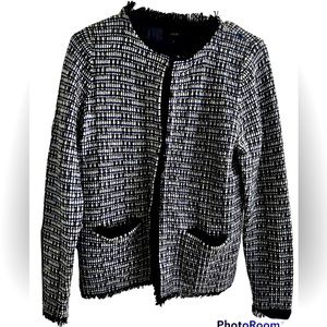 JCrew Navy and Blue Knit Lady Jacket with fringe with silver details.